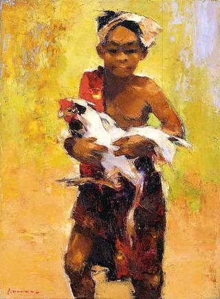 Javanese Boy with Cockerel