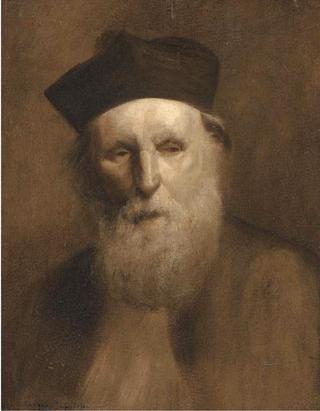 Portrait of a priest, bust-length, in traditional hat and robes