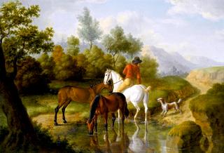A Gentleman with Horses by a Stream