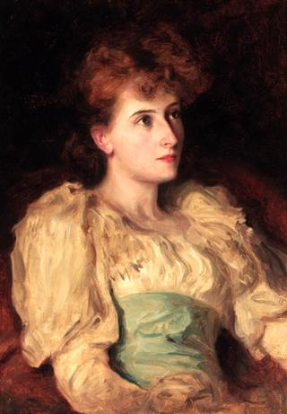 Portrai of a Lady, Seated Small Half-Length, in a White Dress with Blue Sash
