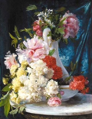 Summer Flowers in a Glass Pitcher and Bowl