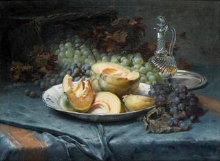 Still Life with Grapes, Melon and Carafe