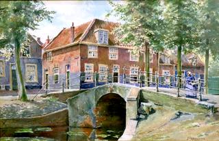 Dutch Town with Bridge on a Summer Day