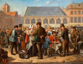 Multitude of figures on the Nieuwe Markt in Rotterdam