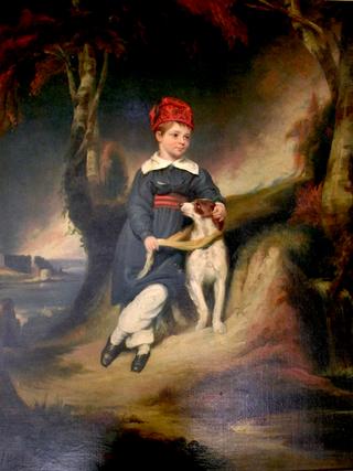 Portrait of a Boy with a Dog in a Wood