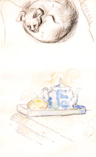 Still Life with Blue Teapot and Dog