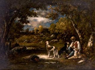 Boy with His Dogs in a Wood