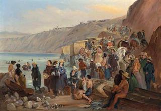 Bathers on the Chorillos beach, Miraflores, Lima