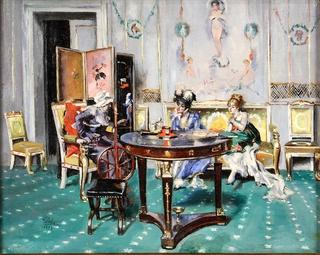 Elder with Two Young Ladies in a Parlor
