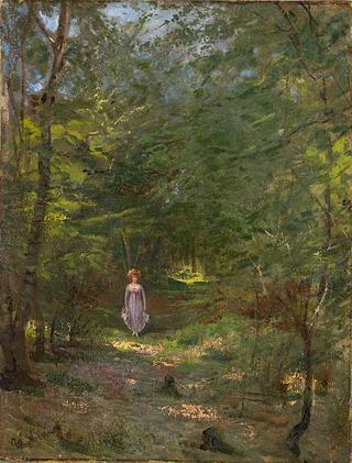Summer Forest in Misdroy with a Young Woman in a Violet Dress
