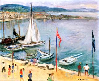 The Port of Saint-Tropez with White Sail