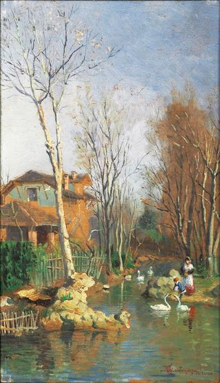 Banks of the River with Swans
