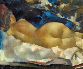 Reclining nude on a blue background