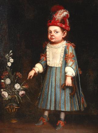 Portrait of a Boy and a Vase of Flowers