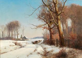 A Horse-drawn Sledge in a Snowy Landscape