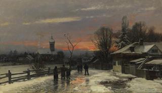 Wintery Walk to Church in the Dusk