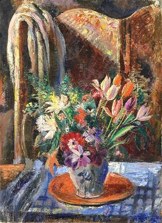 Still life with bouquet and screen