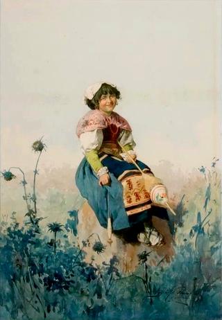 A Neopolitan Spinning Girl in Field