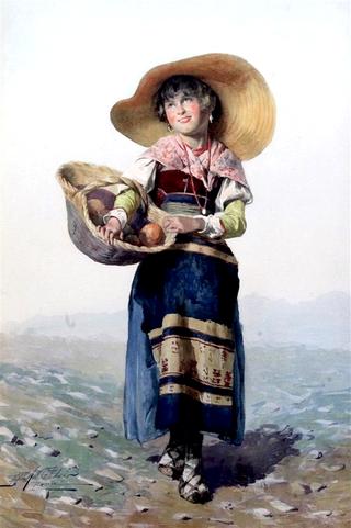 Peasant Girl Carrying a Basket of Fruit