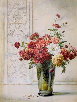 Still Life of Dahlias and Other Flowers in a Glass Vase