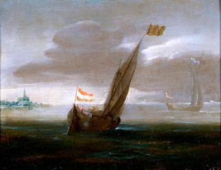 A Fishing Boat on a Choppy Sea off the Coast