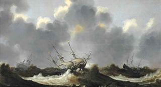 Dutch Three-Master in a Stormy Sea
