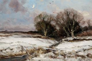 Winter Landscape with Crescent Moon