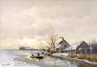 A View of a Polder Canal in Winter