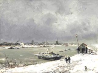 A Ferry Crossing near Wijk bij Duurstede in Winter