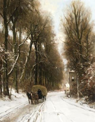 Hay Cart on a Snowy Country Road