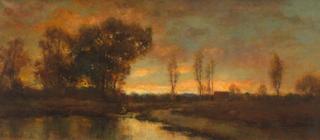 Evening Sunset with River and a Boatsman