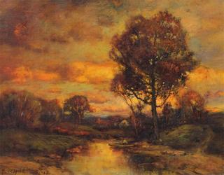 Autumnal Scene with Fishermen in a Stream
