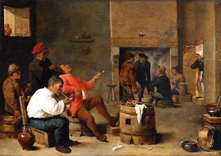 Inn Interior with Smoking Farmers