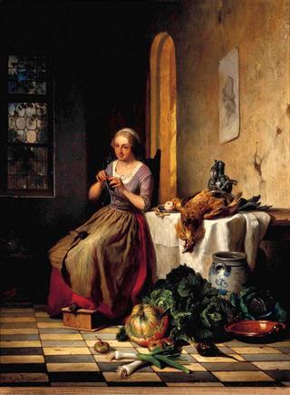 Woman knitting in an interior
