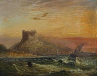 Ships Sailing off the Coast at Sunset, with Castle and Cliff beyond