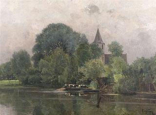Transporting cows across river at Afstee