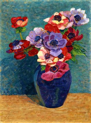 Anemones in a Blue Vase