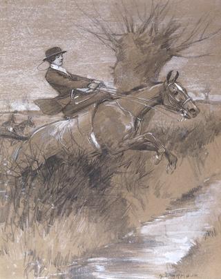 A Lady Riding Side-Saddle, Jumping a Hedge