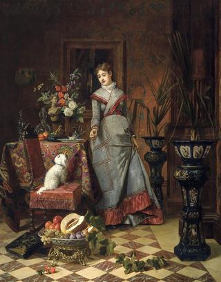 Interior with a Lady and her dog