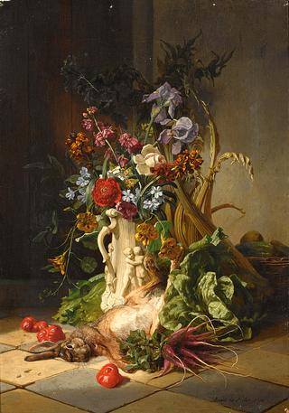 Kitchen still life with flowers