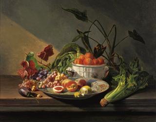 A Still Life with Fruit and Vegetables on a Table