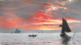Sunset over the Sea with Numerous Ships
