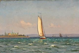 Seascape with a Dutch cuf off the coast of Kronborg Castle