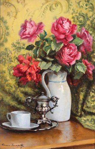 Flowers in a Vase, Cup and Sugar Bowl