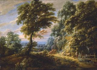 A Wooded Landscape with a Shepherdess Passing a Steep Bank