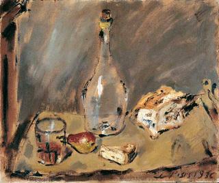 Still Life with Bread, Cheese and Bottles