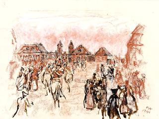 Busy Palace Square with Rococo Society Folk