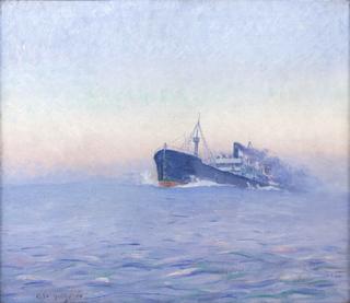 Freighter under Colorful Skies