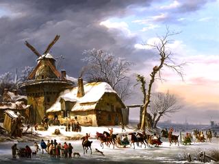 Winter Landscape with a Frozen Canal and a Windmill,