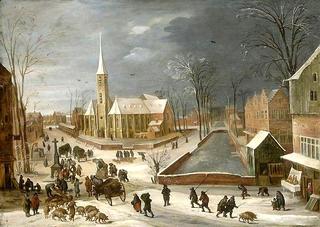 View of a village in winter